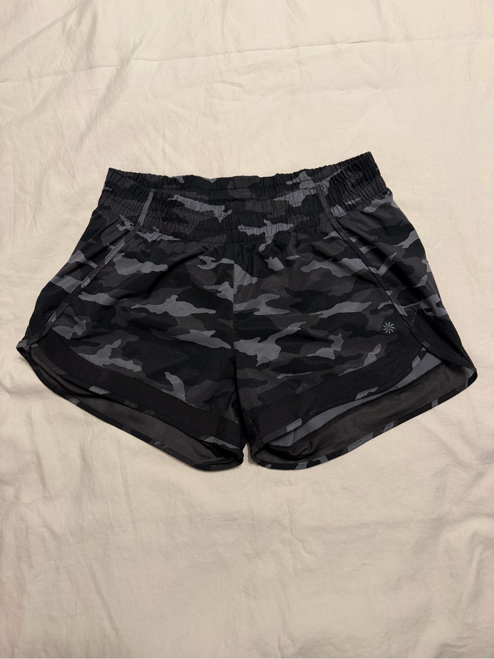 Athleta - Printed Mesh Racer Run Short - Black Camo S